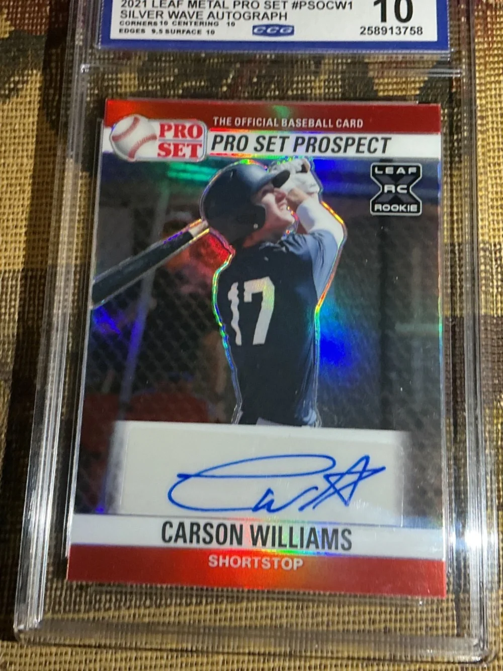 2021 PS0-CW1 Carson Williams Leaf Pro Set Prospect Rookie Auto Graded CCG 10